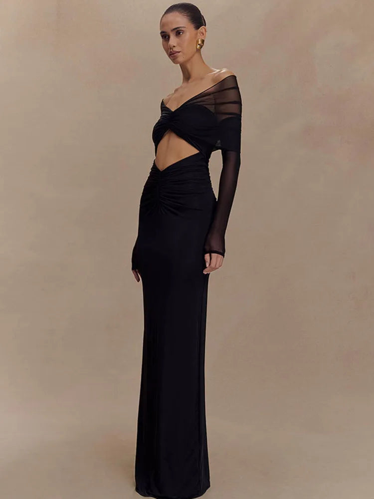 Robe Longue Femme Manches Longues Décolleté Séductrice