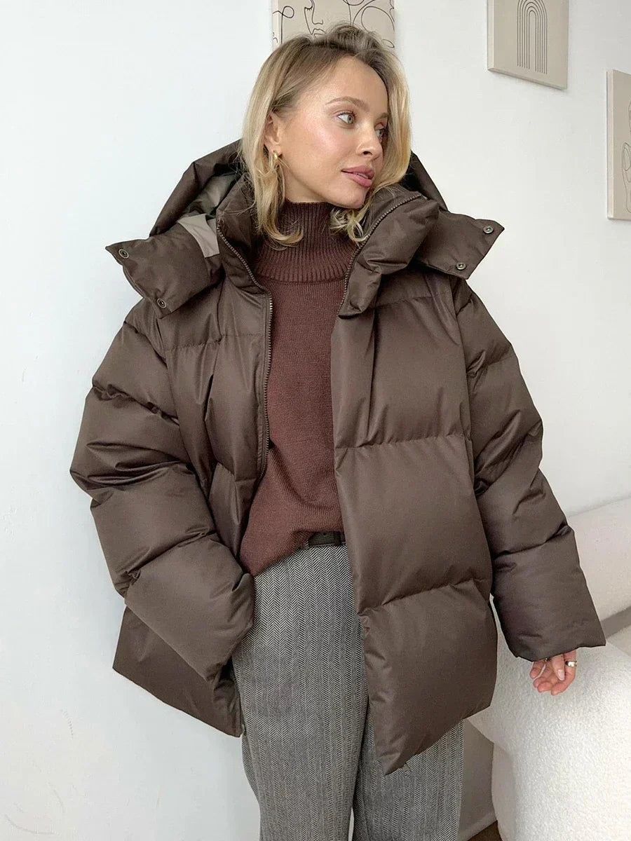 Doudoune femme hivernale brune avec capuchon - PanierRoyale