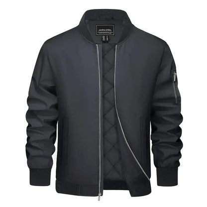 Blouson Cuir Brun Classique avec Fermeture Éclair et Poches