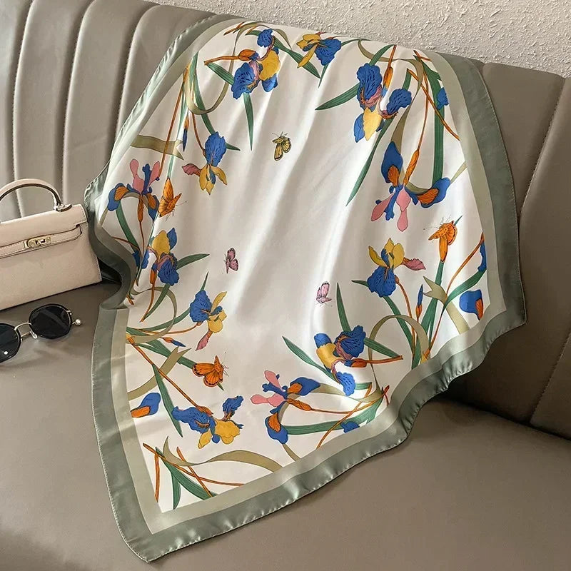 Foulard Carré Femme Satin Imprimé Multi-usage