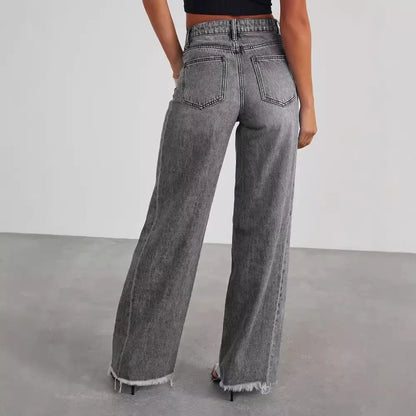 Jean Femme Large Taille Grise Déchiré