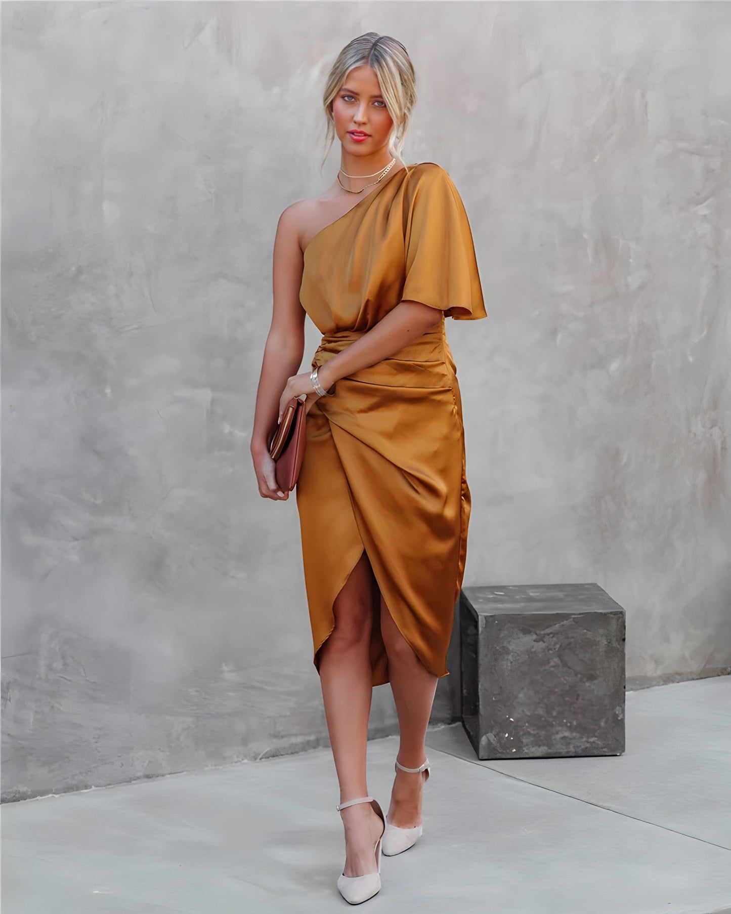 Robe Femme Élégante Manche Asymétrique Moderne
