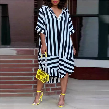 Robe Été Léger Rayée pour Femme avec Manches Courtes