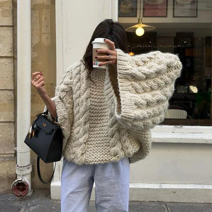 Pull en maille torsadée marron femme