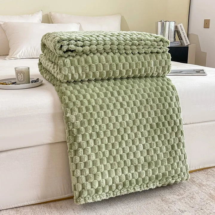 Plaid Peluche Jaune Doux et Confortable pour Lit ou Canapé