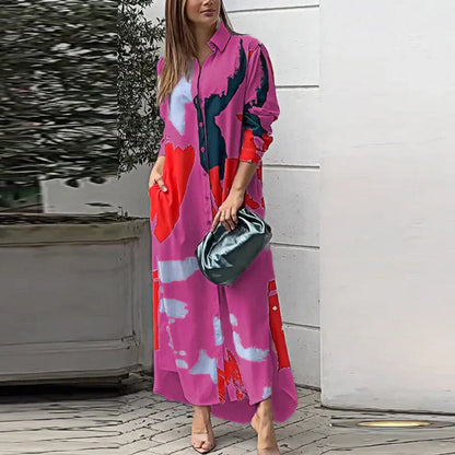Robe Chemisier Floral Élégante Boutons Devant