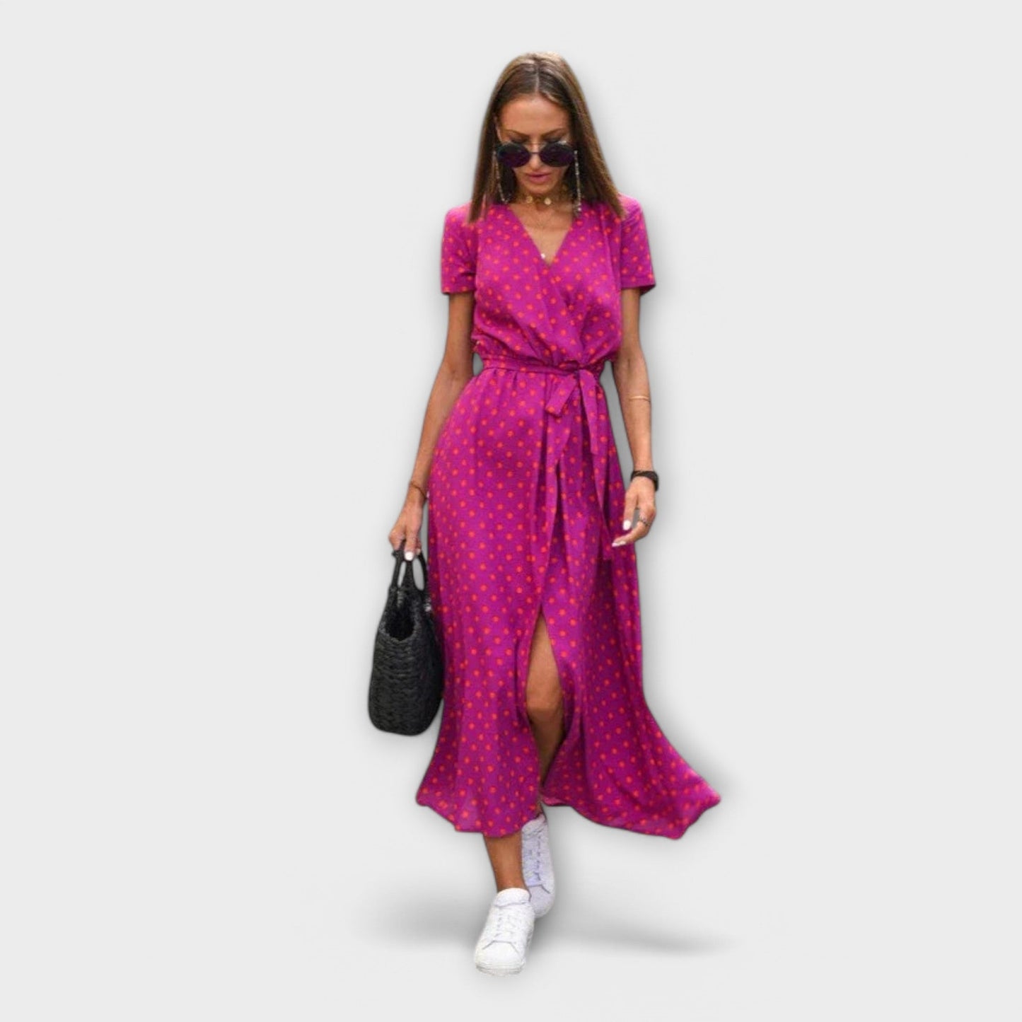 Robe Féminine Décontractée avec Col en V et Ceinture