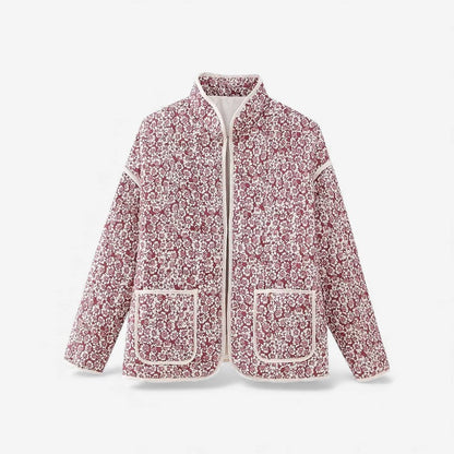 Manteau Femme Long Manches avec Poches et Imprimé Floral
