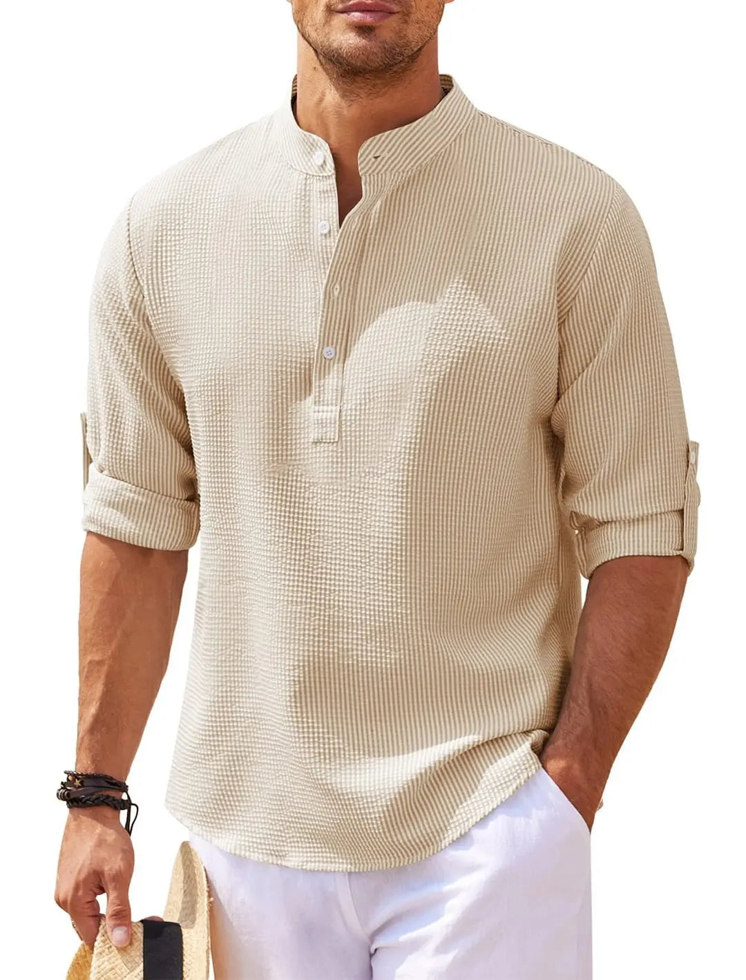 Chemise Homme Classique à Manches Longues avec Col Italien