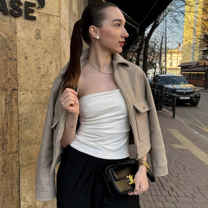 Veste Femme Décontractée Zippée Mélange Laine