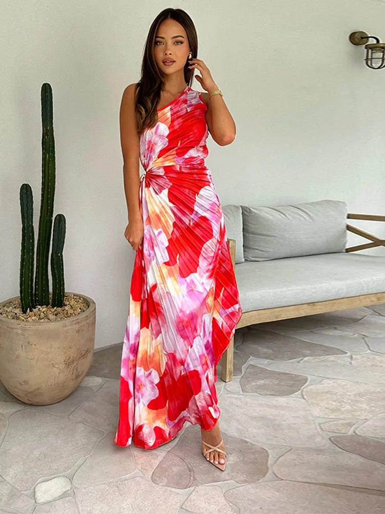 Robe Épaule Dévoilée Fleurs Élégante pour Soirée