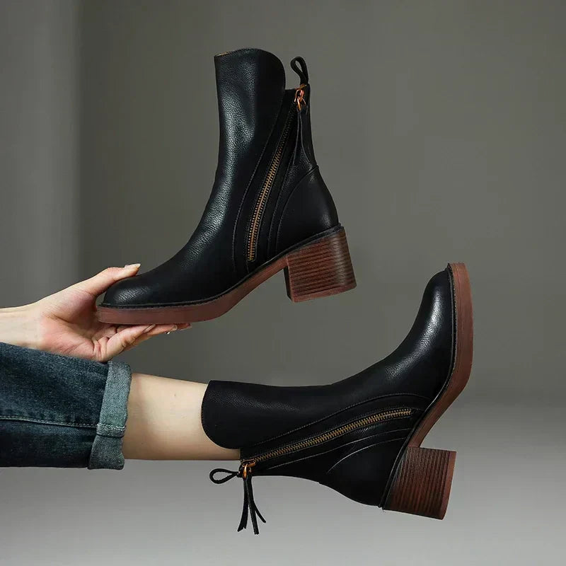 Bottines Femme Cuir Noir Élégantes et Confortables - PanierRoyale
