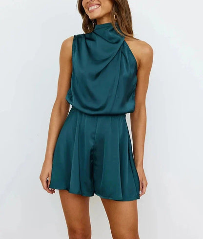 Combinaison Satin Féminine Courte avec Bretelles et Jambes Courtes