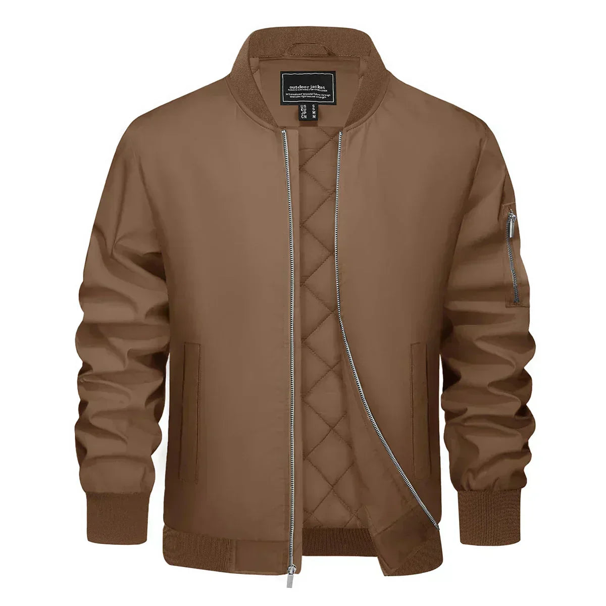 Blouson Cuir Brun Classique avec Fermeture Éclair et Poches - PanierRoyale