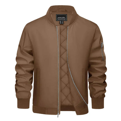 Blouson Cuir Brun Classique avec Fermeture Éclair et Poches - PanierRoyale