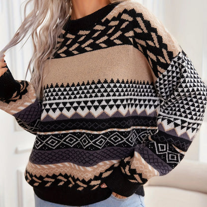 Pull Femme Rayé Noir et Beige Chic - PanierRoyale