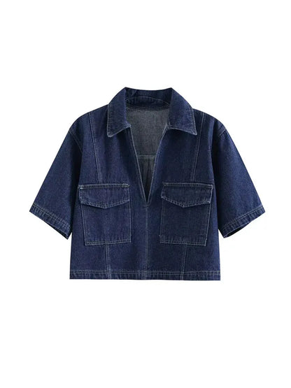Jeans Ensemble Femme Courte Manche et Minirock Asymétrique