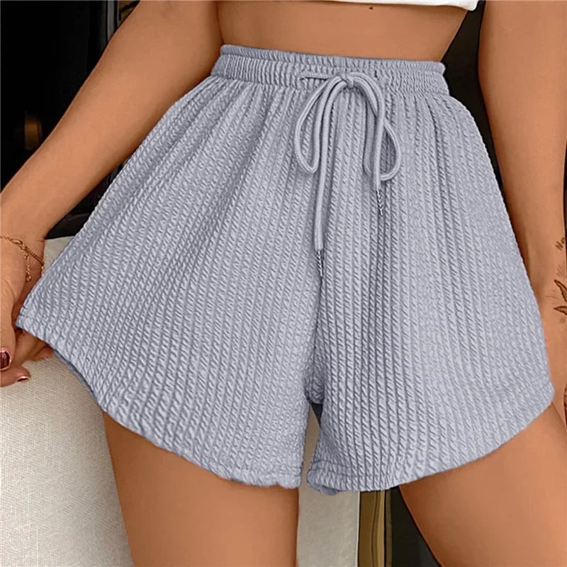 Short Femme Lin Beige Élastique avec Ceinture Ajutable