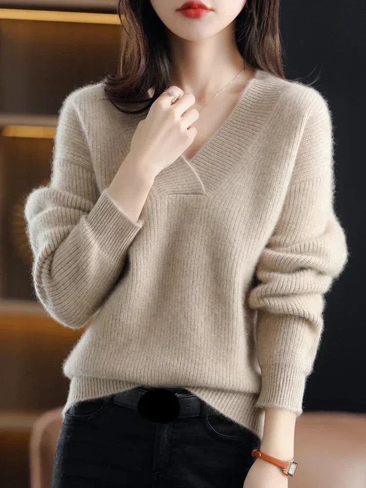 Pull Cachemire Femme Col V Chaud et Élégant Hiver - PanierRoyale