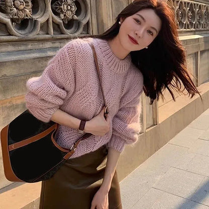 Pull Femme Col Rond Chaud et Élégant