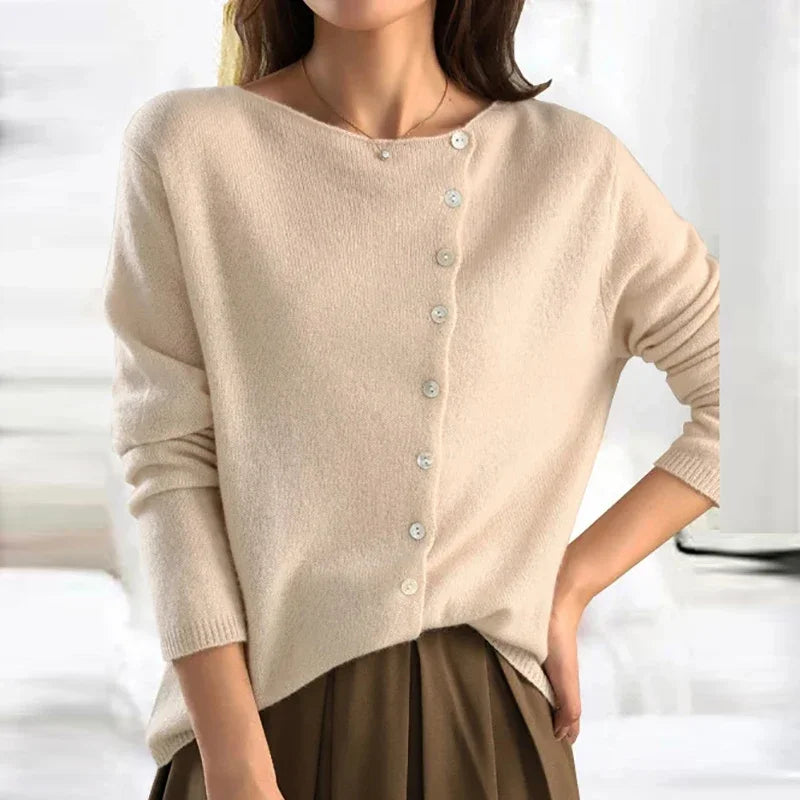 Gilet Femme Laine Épaisse Bleu Marine Boutonné