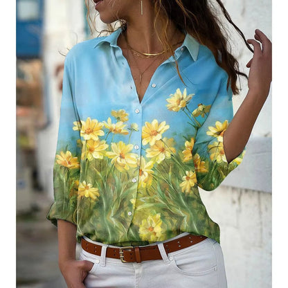 Blouse Femme Été Fleuri Manches Longues Légère