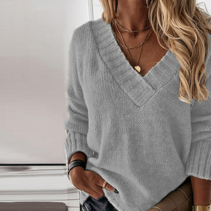 Pull Femme Élégant Col V Manches Longues