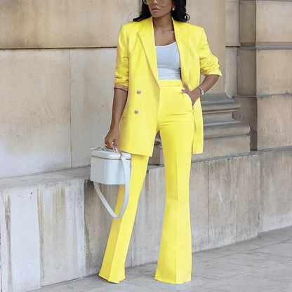 Costume Femme Blanc Élégant Pantalon Taille Libre