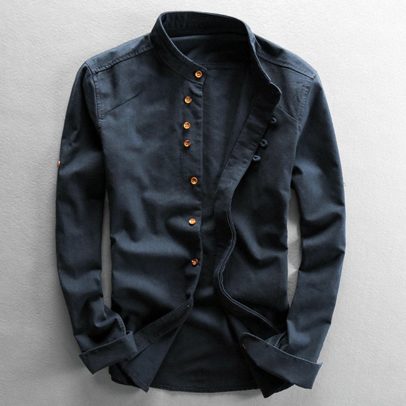 Chemise Homme Classique Manches Longues Marine - PanierRoyale