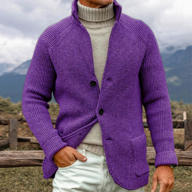 Gilet Homme Brun en Maille avec Col Relevé