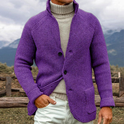 Gilet Homme Brun en Maille avec Col Relevé