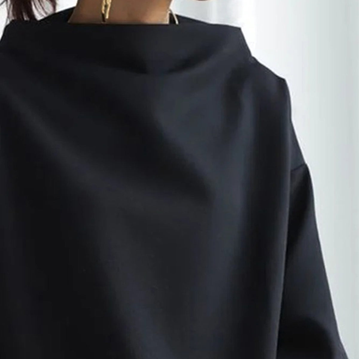 Blouse Femme Manches Longues Col Rond Noir Élégante - PanierRoyale