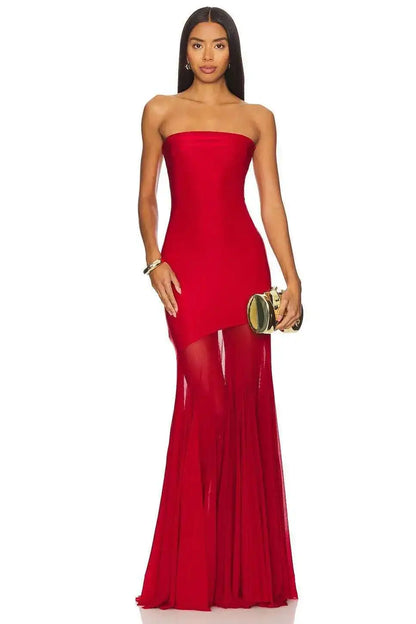Robe Maxi Femme Évasée avec Tulle et Taille Cintrée