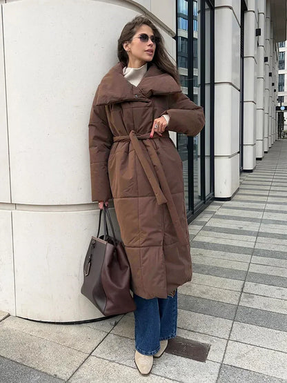 Manteau Femme Hiver Chic Doublure et Ceinture Élastique