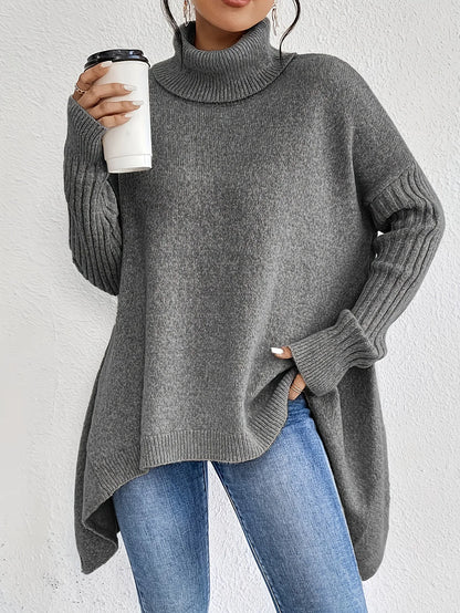 Pull Oversized Femme Hiver Confortable à Col Montant