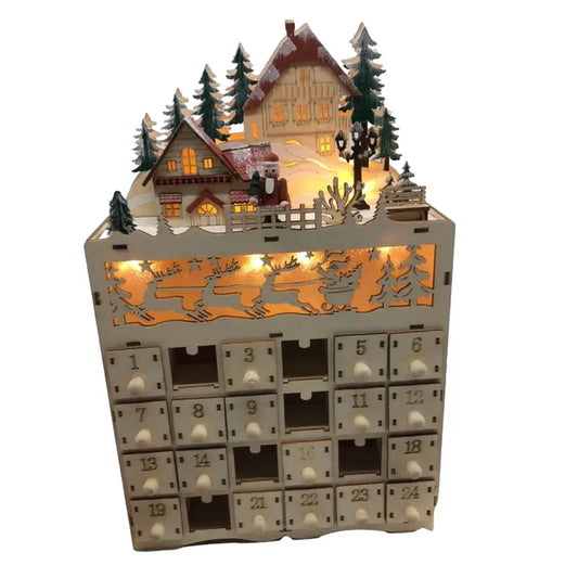 Calendrier de l'Avent En Bois avec Maison de Neige Colorée - PanierRoyale