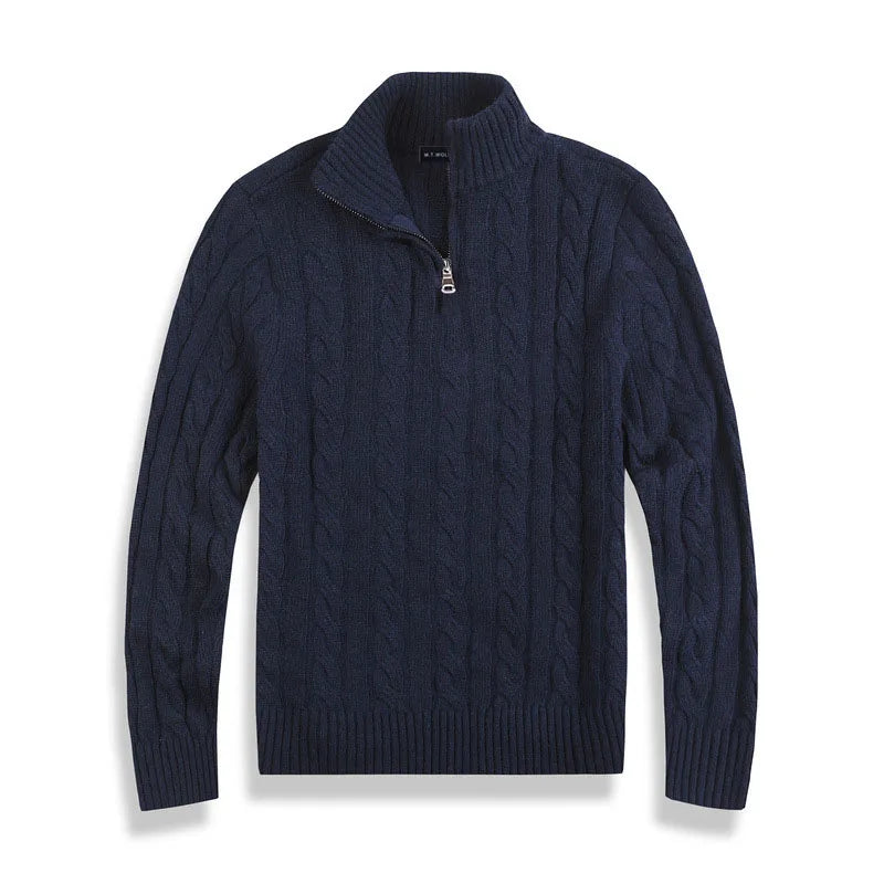 Pull Homme Col Zippé Laine Mélangée Gris Chiné
