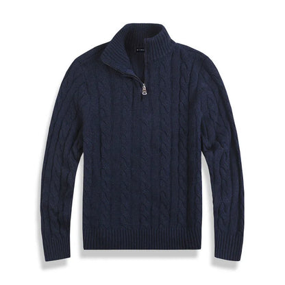 Pull Homme Col Zippé Laine Mélangée Gris Chiné