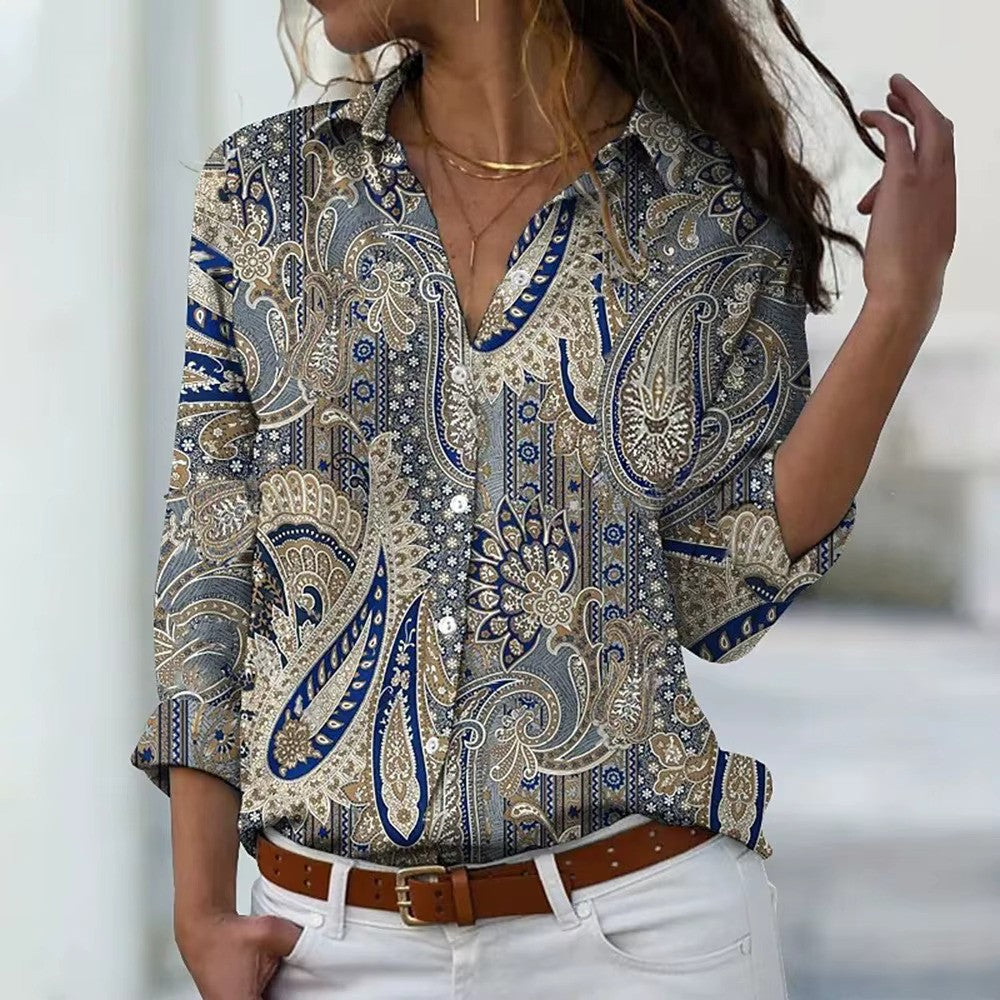 Blouse Femme Été Fleuri Manches Longues Légère