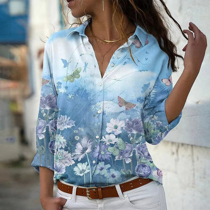 Blouse Femme Été Fleuri Manches Longues Légère