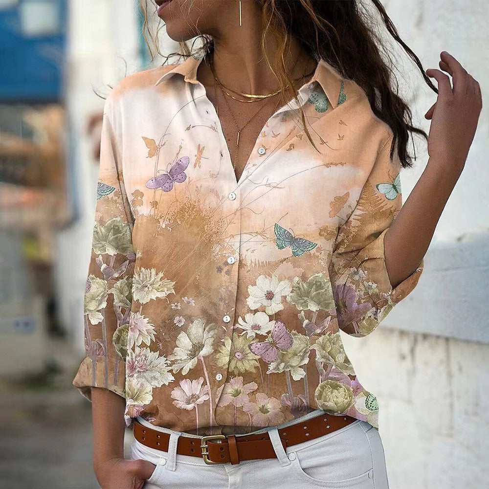 Blouse Femme Été Fleuri Manches Longues Légère