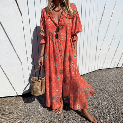 Robe Longue Femme Coton Viscose Coupe Fluide Style Bohème