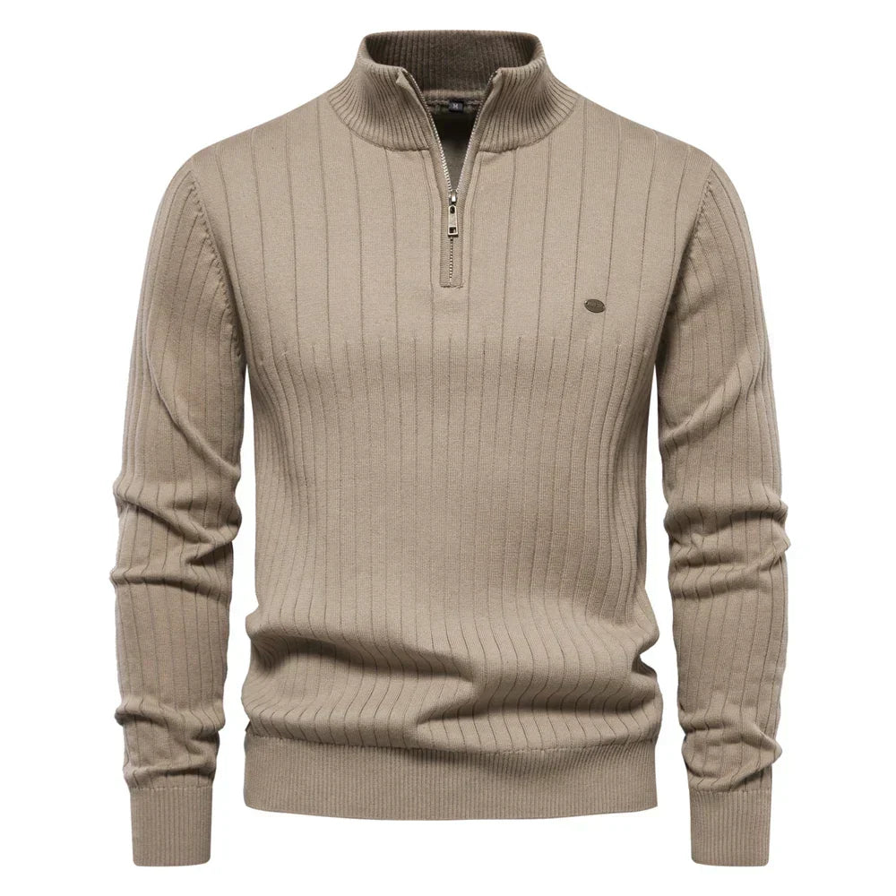 Pull Col Demi-Haut Zippé Tricot Chaud Coupe Moderne