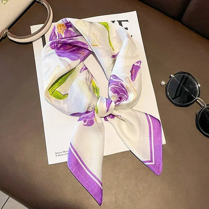 Foulard Carré Femme Satin Imprimé Multi-usage