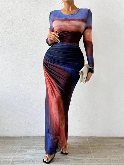 Robe Maxi Femme Coupe Ajustée Col Rond Imprimée