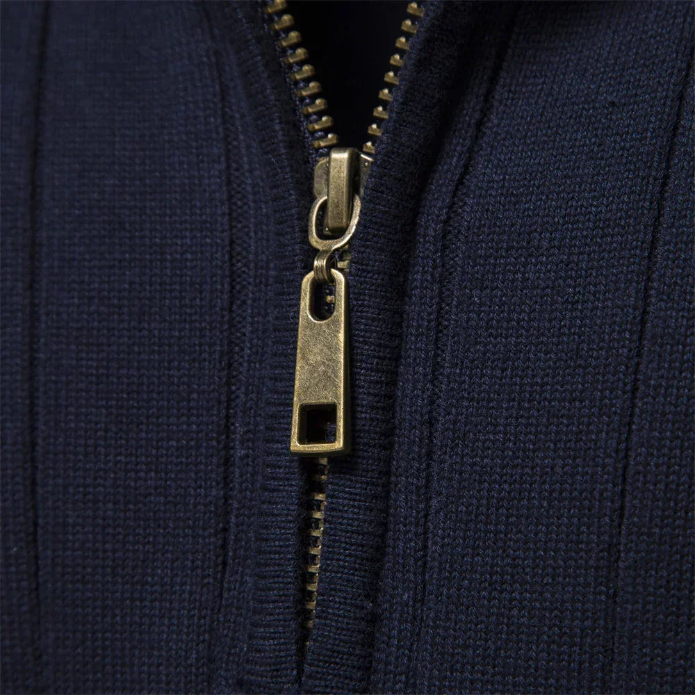 Pull Col Demi-Haut Zippé Tricot Chaud Coupe Moderne