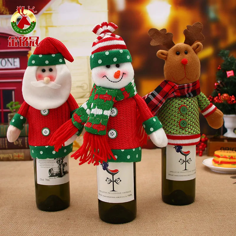 Housse de Bouteille de Vin Père Noël Hivernal Amusant - PanierRoyale