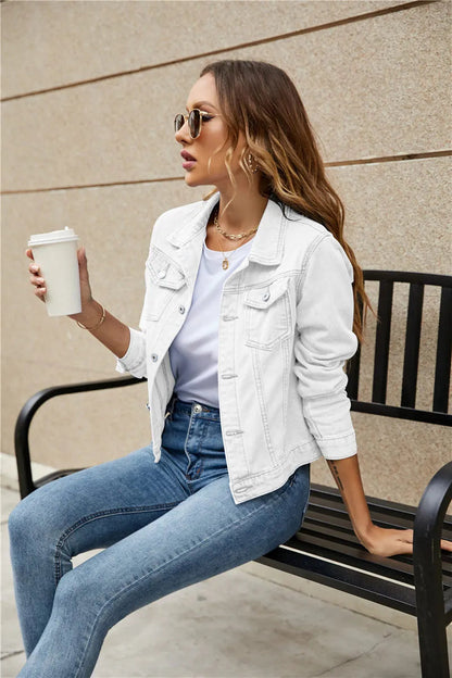 Veste Jean Classique avec Poches Côtelées