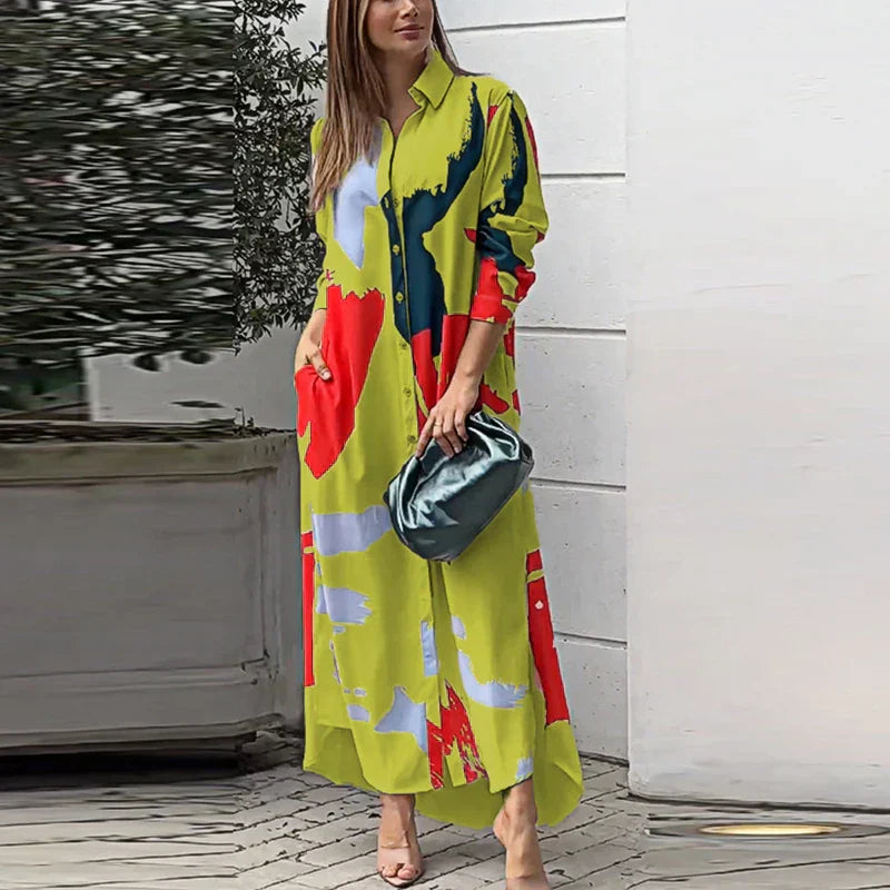 Robe Chemisier Floral Élégante Boutons Devant