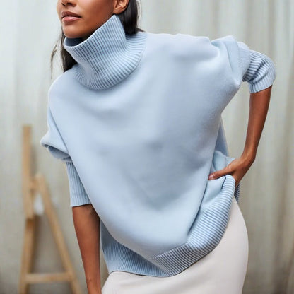 Pull Féminin Col Roulé Bleu Clair - PanierRoyale